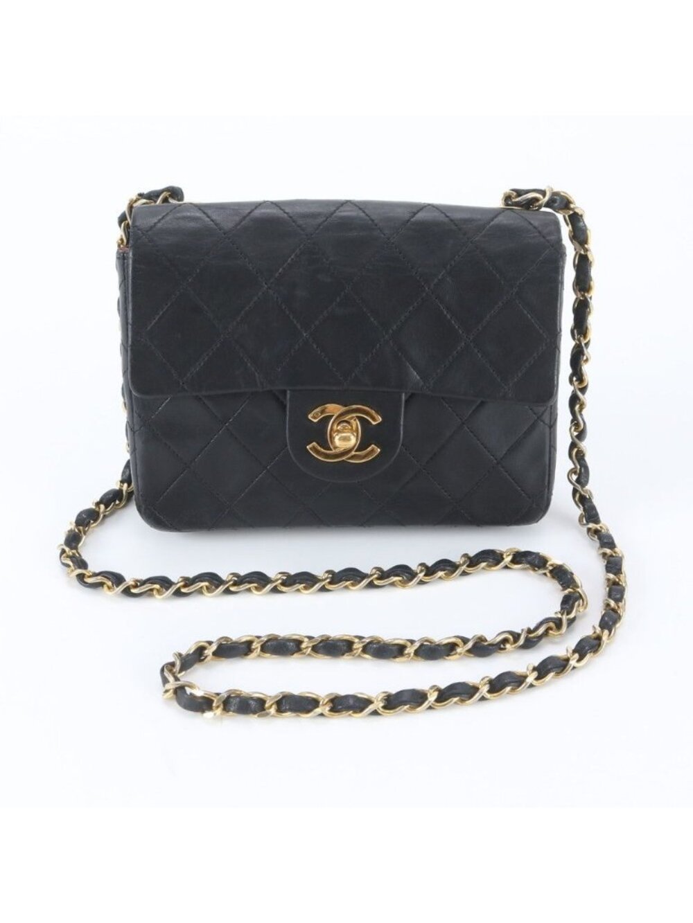 Chanel Quilted Chain Leather Shoulder Bag Crossbody Black